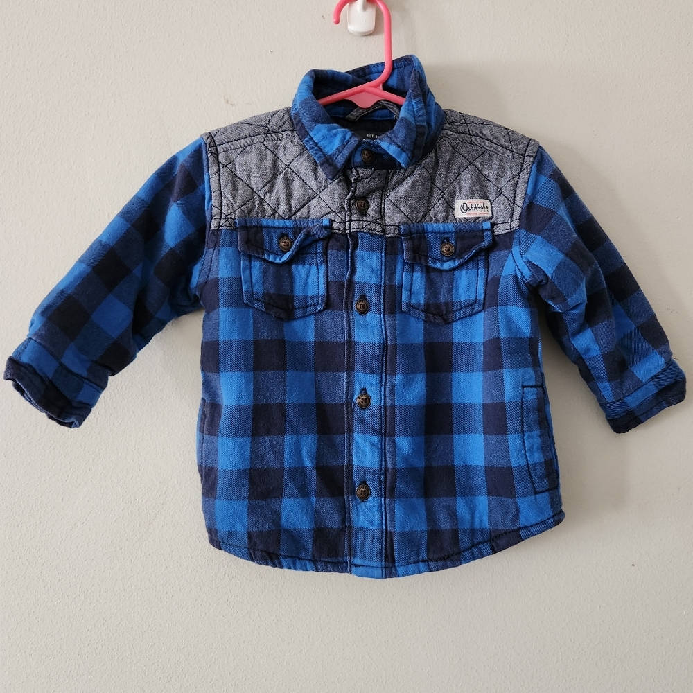 OshKosh B'gosh Blue and Black Plaid Jacket  18M Baby Boy Buttonup